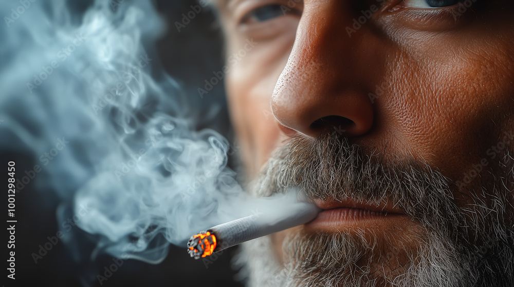 Fototapeta premium Close-up of cigarette near man's mouth