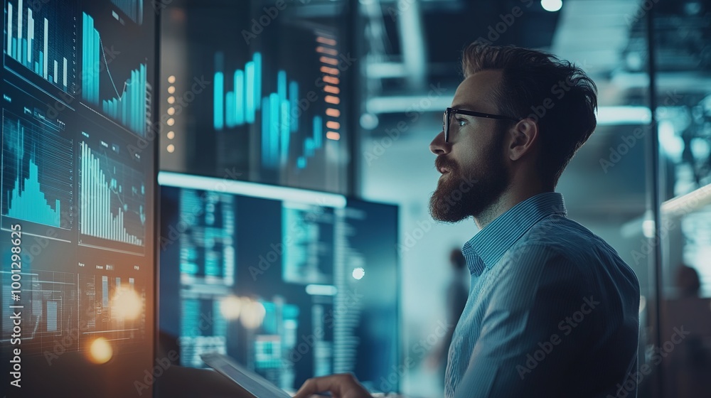 Business Analyst Reviewing Performance Metrics in Office Business Analyst Reviewing Performance Metrics in Office