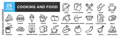 Cooking and Food icon collection set. Containing design kitchen, meal, cook, healthy, fresh, cuisine, culinary 