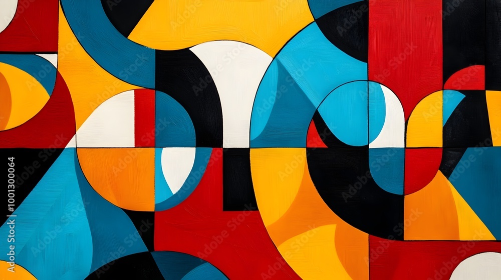 Fototapeta premium Vibrant Geometric Abstract Art Composition with Contrasting Shapes and Colors