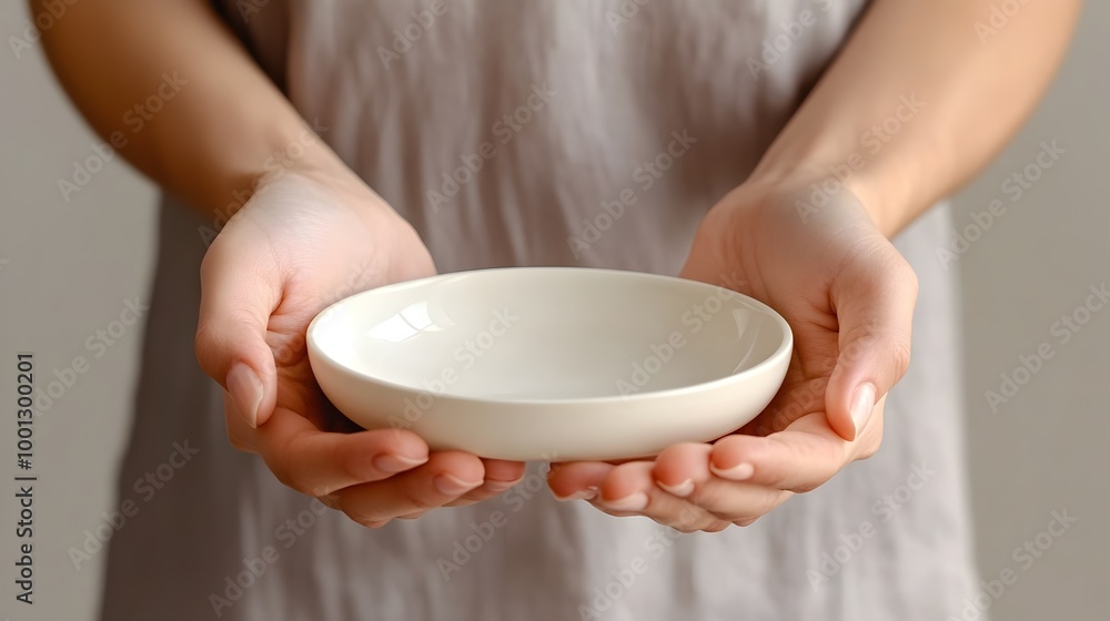 Hands Holding a Simple Ceramic Bowl in Natural,Minimalist Setting Hands Holding a Simple Ceramic Bowl in Natural,Minimalist Setting