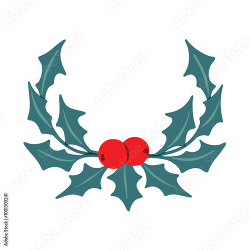 Vector Holly Wreath Icon for Holiday Decorations Like Invitations, Greeting Cards, Discount Promotions, Banners, etc. Vector Illustration