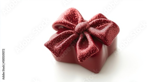 Shiny red Valentine present with a glittery bow, isolated on white background, perfect for a romantic celebration.