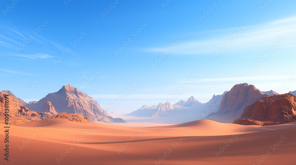 Naklejka premium A desert landscape with mountains in the background