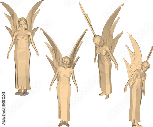 Vector sketch illustration silhouette design of classic vintage ethnic statue of winged angel sadly looking at the world