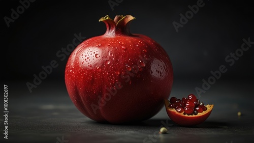 Juicy Pomegranate with Water Drops