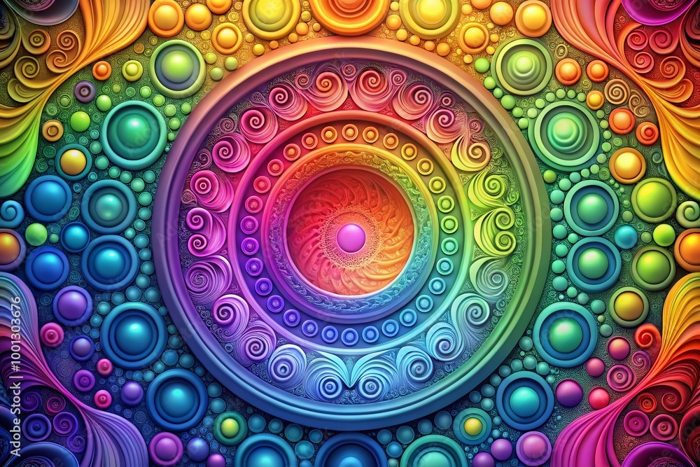 Fototapeta premium Vibrant, multicolored circle design with intricate swirling patterns, subtle gradient effects, and subtle texture,