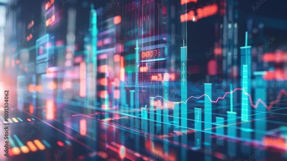 Abstract digital data and graphs, representing financial growth and progress. Abstract digital data and graphs, representing financial growth and progress.