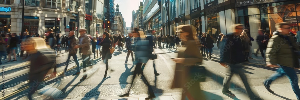 custom made wallpaper toronto digitalBlurred motion of people walking on a city street.