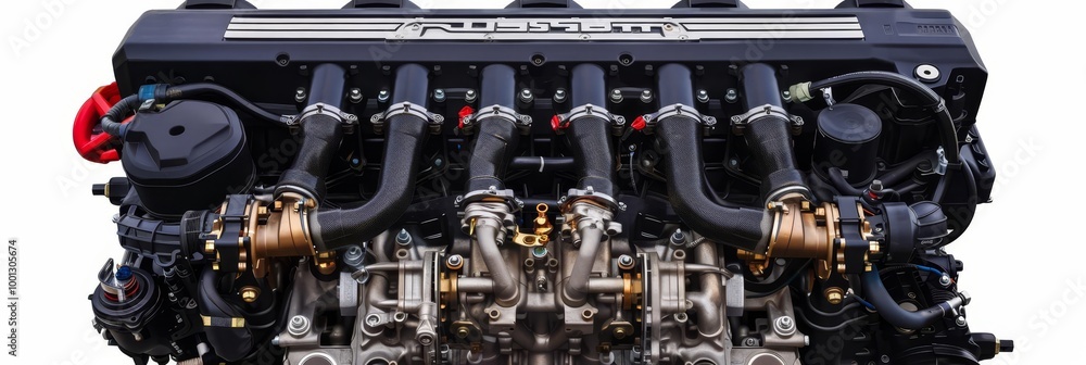 Fototapeta premium Close-up of a powerful engine with intricate details.