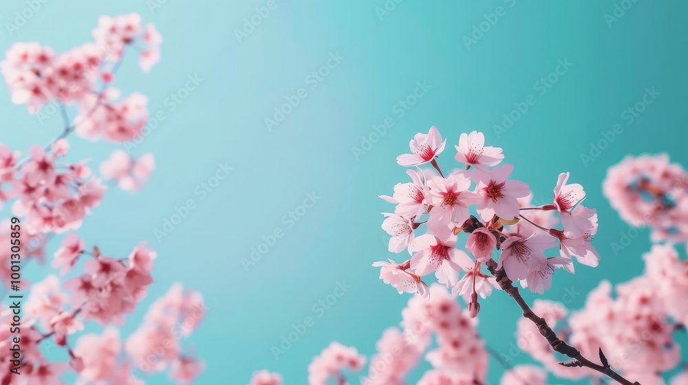 Pink cherry blossoms against a bright blue sky. Pink cherry blossoms against a bright blue sky.