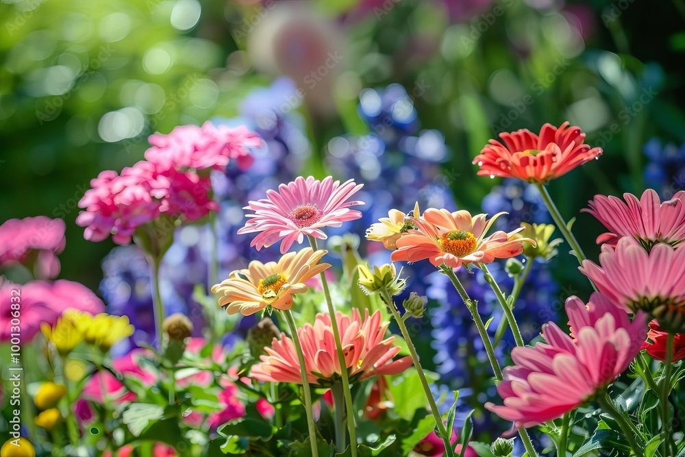 Colorful flowers in a sunny garden, captures the beauty of spring and summer, with copy space Colorful flowers in a sunny garden, captures the beauty of spring and summer, with copy space