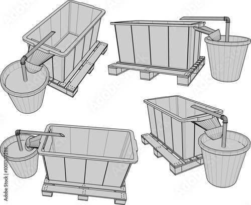 Vector sketch illustration silhouette of Experimental systems for aquaculture with piping system