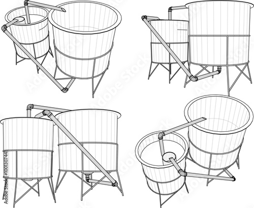 Vector sketch illustration silhouette of Experimental systems for aquaculture with piping system