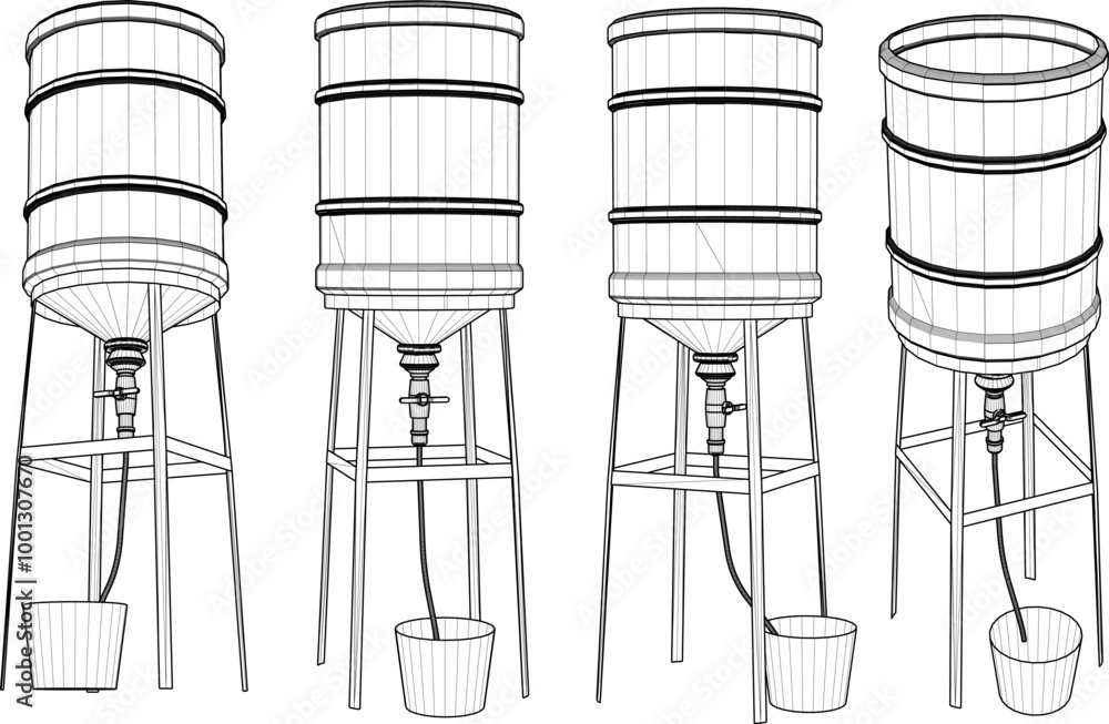 Vector sketch illustration silhouette of Experimental systems for aquaculture with piping system Vector sketch illustration silhouette of Experimental systems for aquaculture with piping system