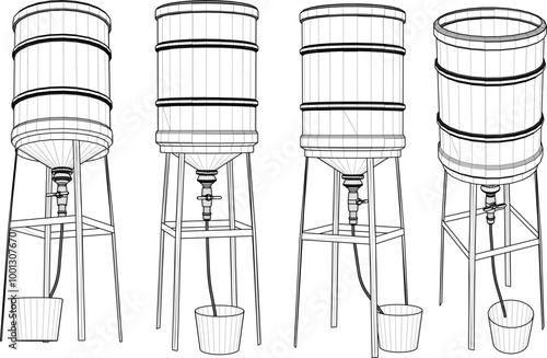 Vector sketch illustration silhouette of Experimental systems for aquaculture with piping system 