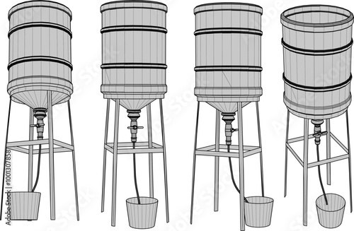 Vector sketch illustration silhouette of Experimental systems for aquaculture with piping system