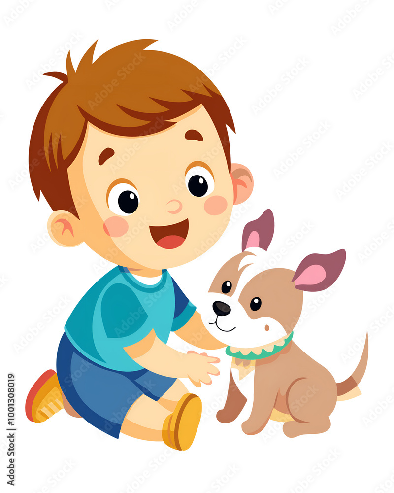 little boy playing with dog cartoon illustration little boy playing with dog cartoon illustration