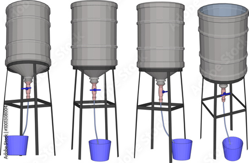 Vector sketch illustration silhouette of Experimental systems for aquaculture with piping system