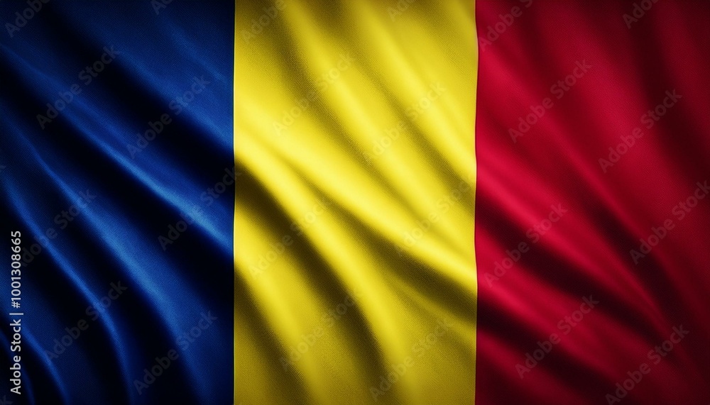 Romania flag waving national emblem Romania flag waving national emblem