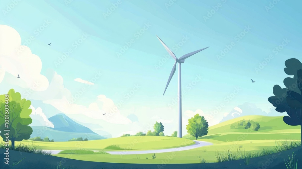 Obraz premium A flat vector illustration of a wind turbine, focusing on renewable energy and environmental awareness.