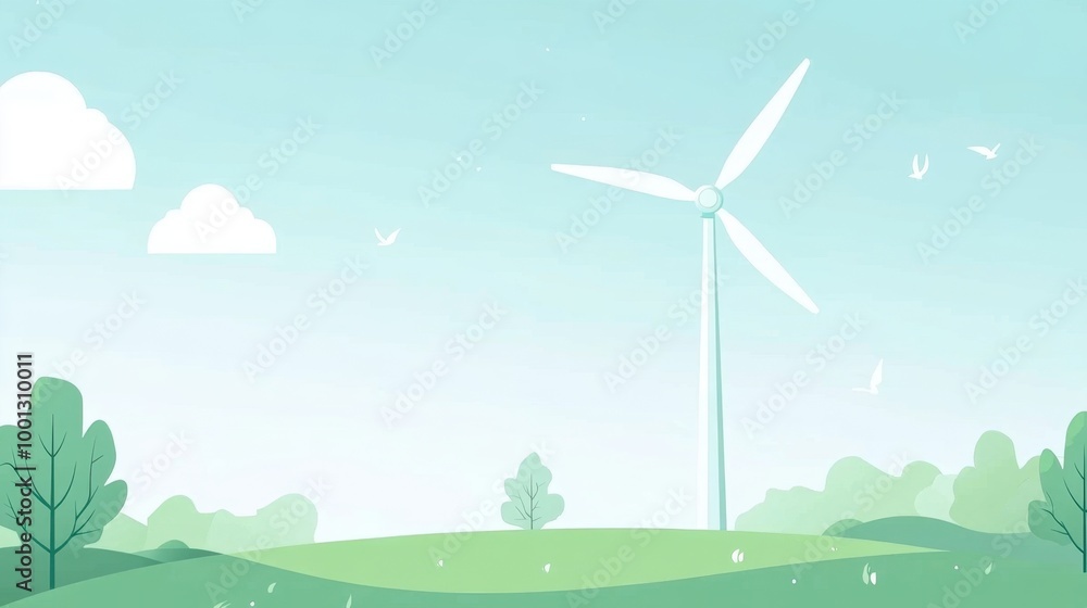 Fototapeta premium A flat vector illustration of a wind turbine, focusing on renewable energy and environmental awareness.
