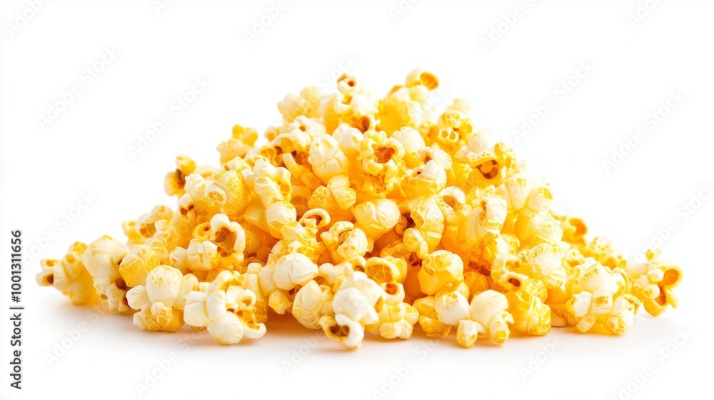 Freshly popped popcorn isolated on white background, cinema snack concept. Freshly popped popcorn isolated on white background, cinema snack concept.