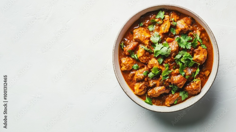 Delicious Chicken Curry in a White Bowl with Fresh Coriander Garnish Delicious Chicken Curry in a White Bowl with Fresh Coriander Garnish