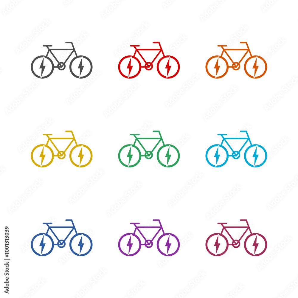 E bike icon isolated on white background. Set icons colorful E bike icon isolated on white background. Set icons colorful