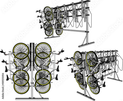 Vector sketch illustration silhouette design of portable bicycle parking for park and public place