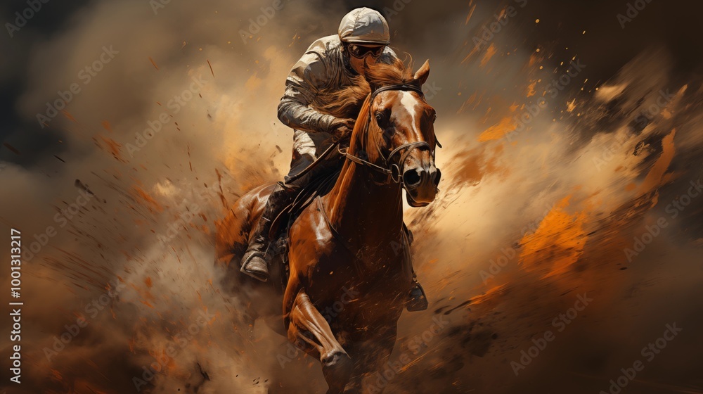 Naklejka premium a jockey riding the horse.