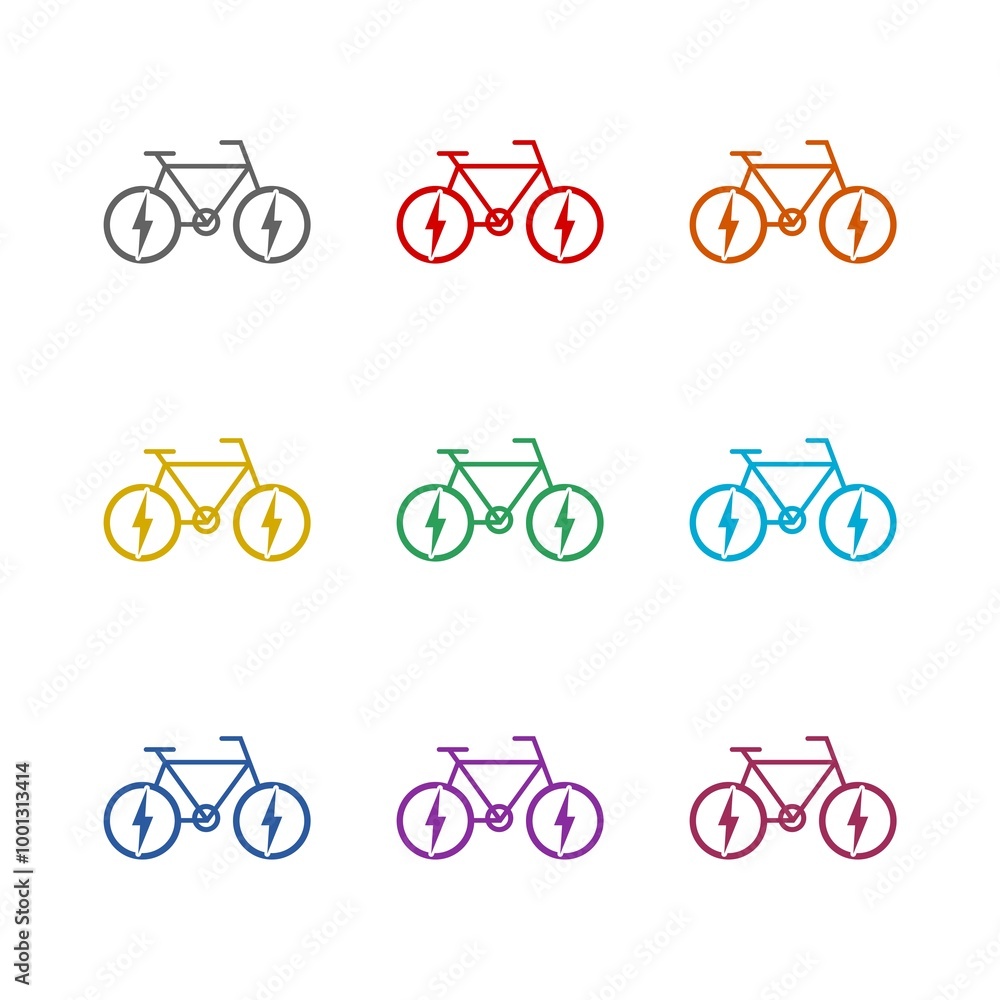 E bike icon isolated on white background. Set icons colorful E bike icon isolated on white background. Set icons colorful