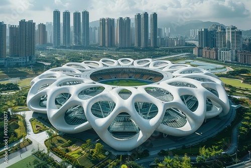 A large stadium with a circular design