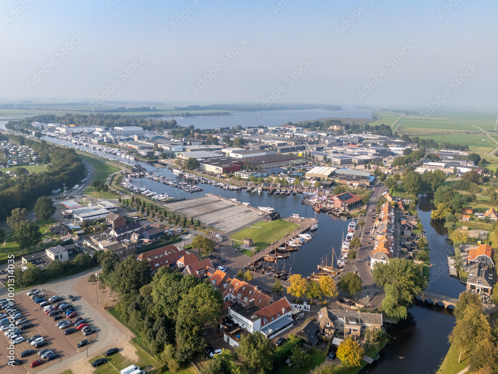 Fototapeta premium Aerial drone photo of the marina in Elburg, the Netherlands.