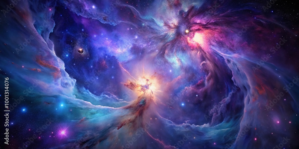 Vibrant purple and blue hues swirl together in a mesmerizing celestial display, capturing the majestic beauty of the Vibrant purple and blue hues swirl together in a mesmerizing celestial display, capturing the majestic beauty of the