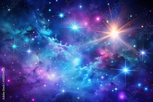 Vibrant purple and blue swirling galaxy with sparkling stars and nebulas set against a dark background, perfect for photo