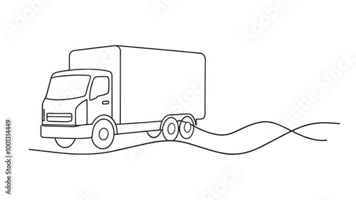 Truck isolated continuous line art flat vector illustration on white background