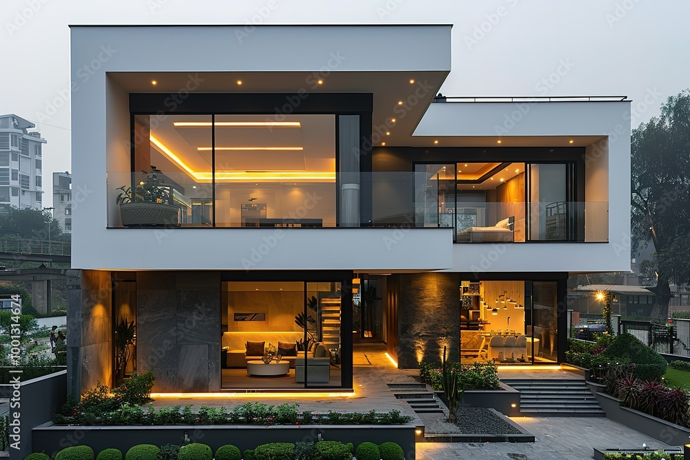 A large white house with a black trim and a black roof A large white house with a black trim and a black roof