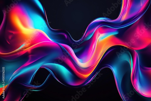 Colorful abstract liquid shapes on a black background, colorful abstract shape design with dark colors