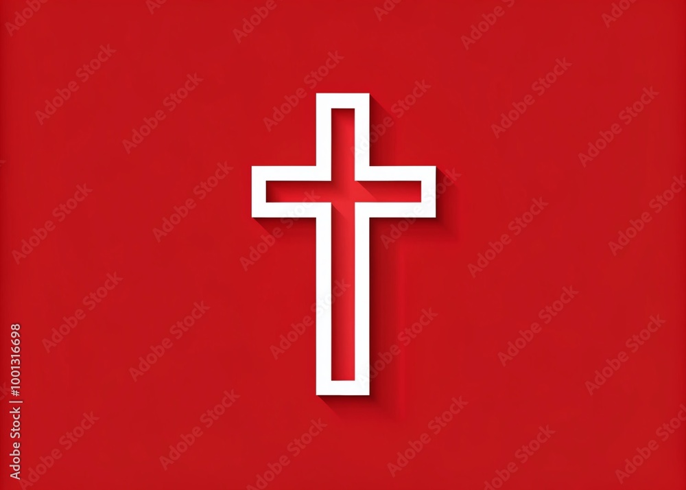 Vibrant red background prominently features a crisp white cross logo, symbolizing hope, unity, and strength, against a Vibrant red background prominently features a crisp white cross logo, symbolizing hope, unity, and strength, against a