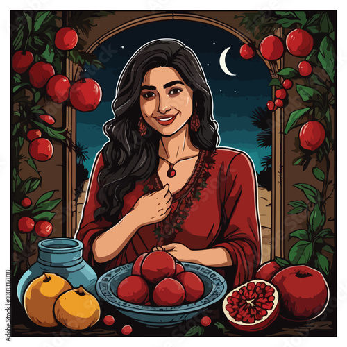 Happy yalda night hand drawn illustration vector, isolated background