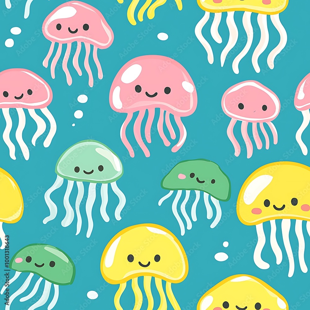 Jellyfish seamless pattern, cute, fun colors Jellyfish seamless pattern, cute, fun colors