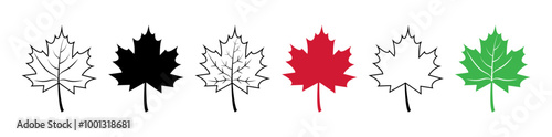 Set of flat maple leaf shape icons isolated on white background vector illustration. Canadian maple leaf icon set. Forest and wood signs symbol.