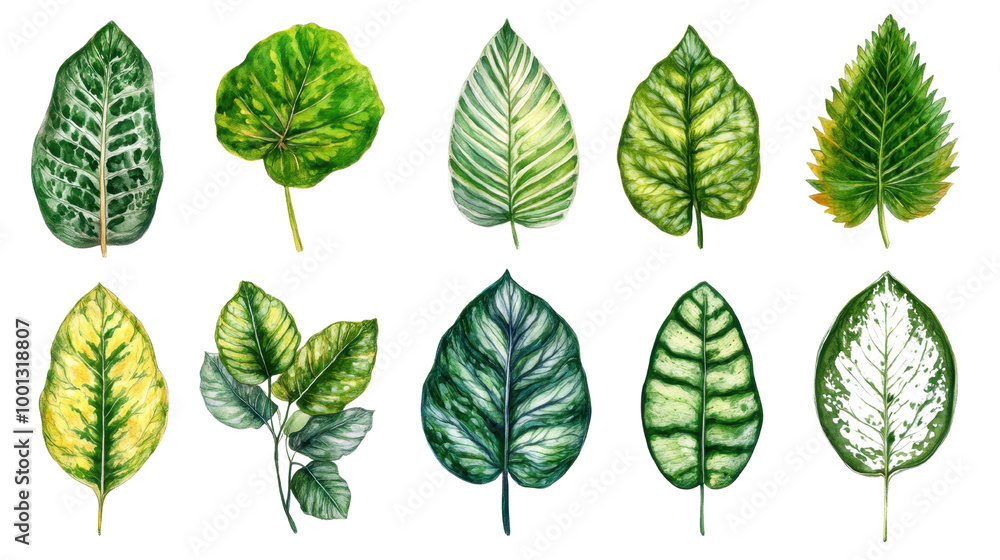 Obraz premium Variety of Green Leaves in Vibrant Colors