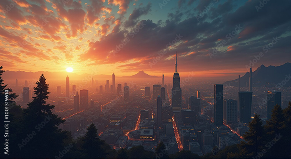 Fototapeta premium sunset in the city