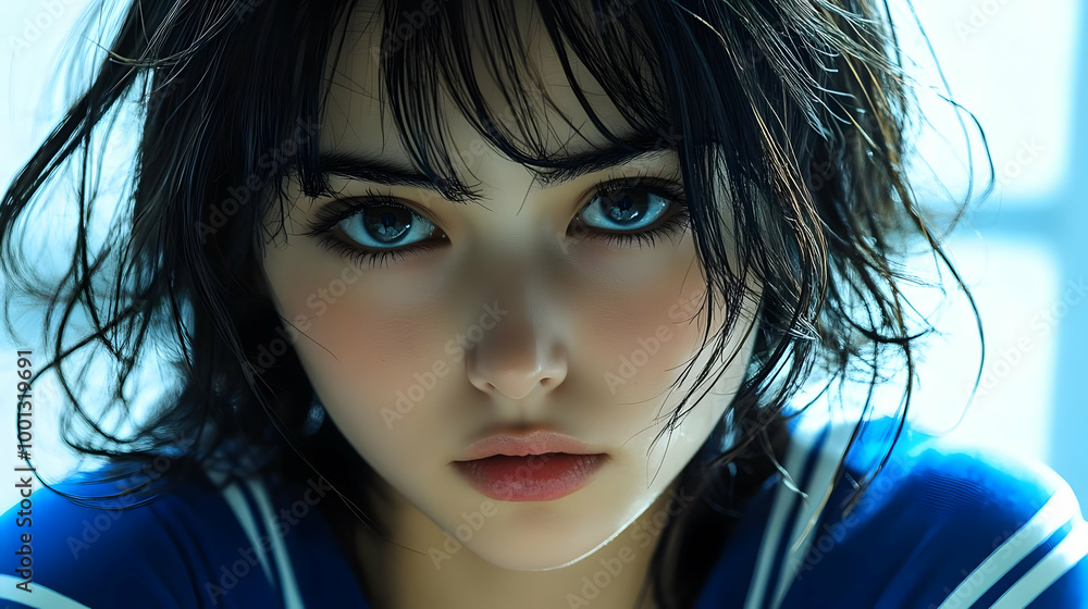 Intense Gaze of a Girl with Blue Eyes Intense Gaze of a Girl with Blue Eyes