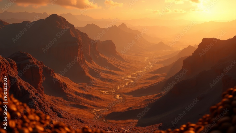Generative AI, a view of a valley with a river running through it at sunset or sunrise or sunset time, with a few clouds, unreal 5, a matte painting, photorealism
Generative AI, a view of a valley with a river running through it at sunset or sunrise or sunset time, with a few clouds, unreal 5, a matte painting, photorealism