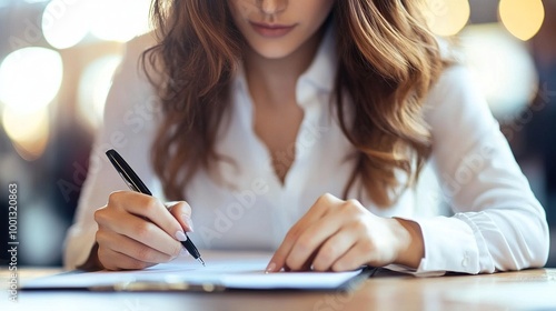 Businesswoman Writing Notes in a Bright Environment