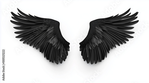 Realistic black angel wings isolated on solid white background. isolated on a solid white background. Illustrations
