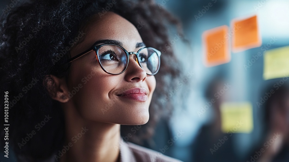 Young Woman Engaged in Creative Brainstorming Young Woman Engaged in Creative Brainstorming
